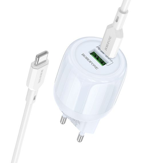 СЗУ Borofone BA94A Lustrous PD30W+QC3.0 (1USB-A/1C) + кабель Type-C to Type-C Blue