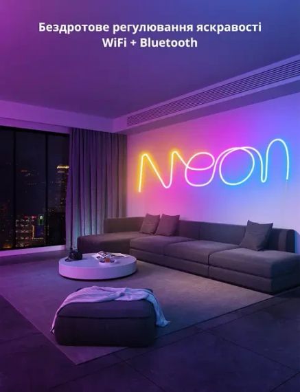 Розумна гнучка LED Neon RGB стрічка-шланг 5 метрів від USB керування режимами з телефону, Bluetooth додаток, пульт | Зображення 5