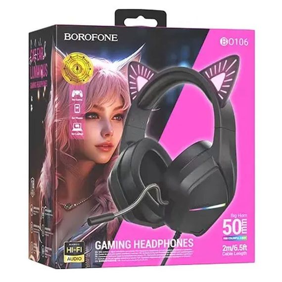 Накладные наушники BOROFONE BO106 Cute cat (USB+3.5mm/2m) Phantom Cat | Зображення 5