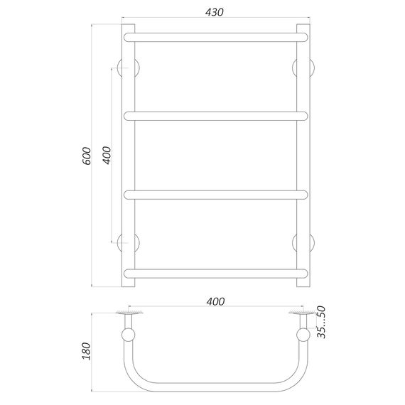 Рушникосушарка UNIO LS W 600-400-4 Драбинка Скоба (20875) | Зображення 1
