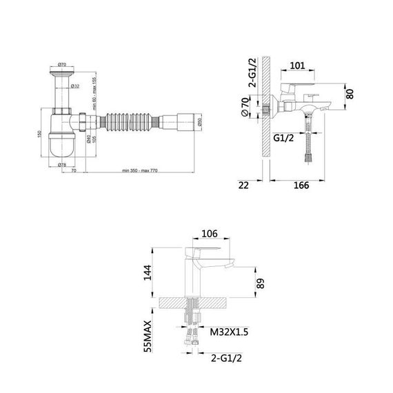 Комплект для Ванної Latwa: Змішувач для раковини LDLAT001CRM45412 + Змішувач для ванноі LDLAT006CRM45414 | Зображення 1