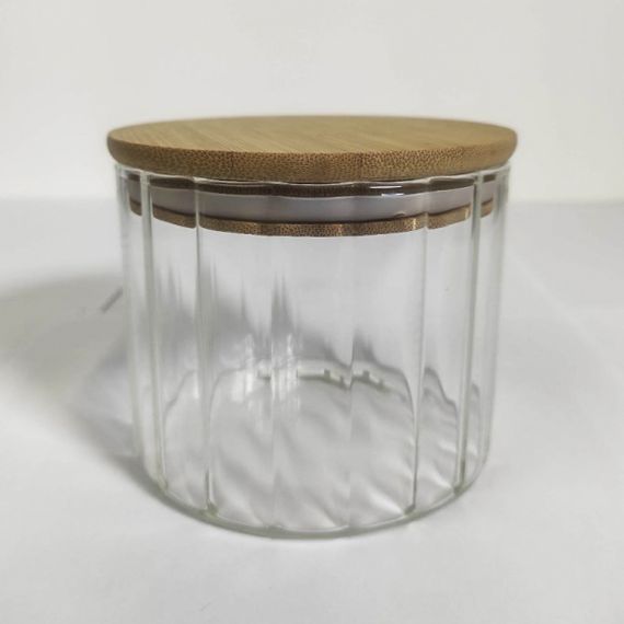 Ємність скляна з дерев'яною кришкою (кругла смугаста) VT-7605 Vittora 500 мл | Зображення 2