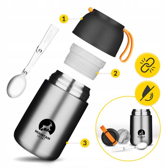 Термос для їжі Mountain Goat 0.72 л з ложкою Silver (P-5905973406970) | Зображення 8
