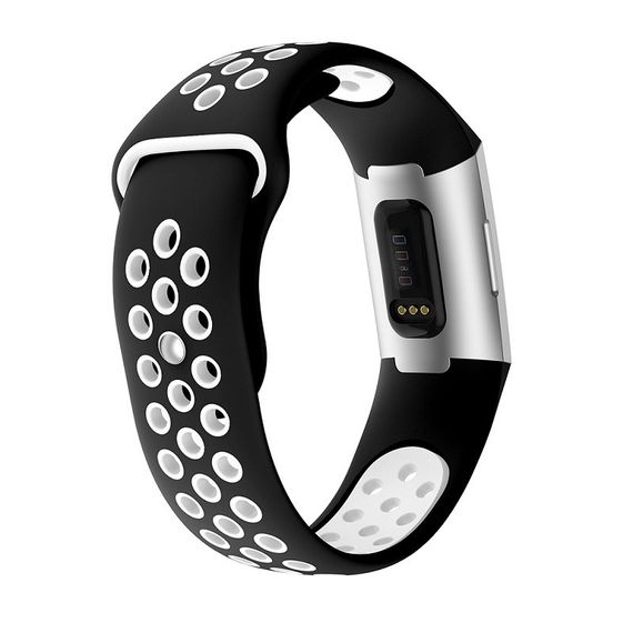 Силиконовый ремешок с перфорацией для фитнес браслета Fitbit Charge 3 / 4 - Black&White / размер L | Зображення 2