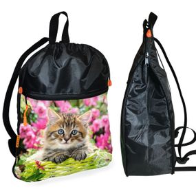 Рюкзак-мешок для обуви,спортивной формы с котенком детская сумка для сменки с расширителем (01251)