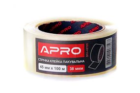 Лента клейкая упаковочная 38мкм 45мм 100м APRO