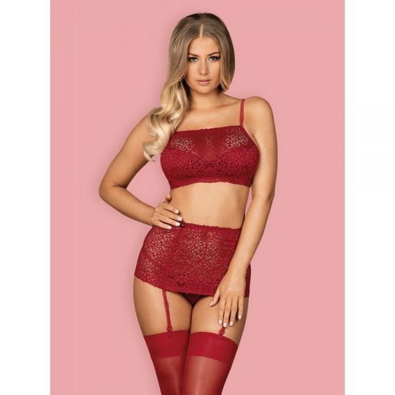 Комплект Obsessive Lividia 3 pcs set red S / M, Бордовый, S/M | Зображення 1