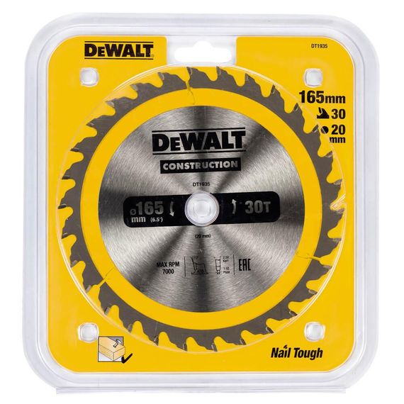 Диск пильний CONSTRUCTION 165*20мм DeWALT DT1935 | Зображення 1