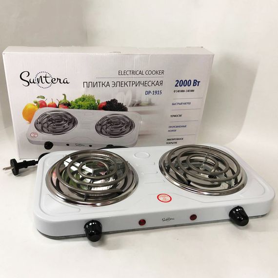 Плита електрична Suntera DP-1915 2000 Вт, потужна настільна електроплита, побутова плита. Колір: білий | Зображення 1