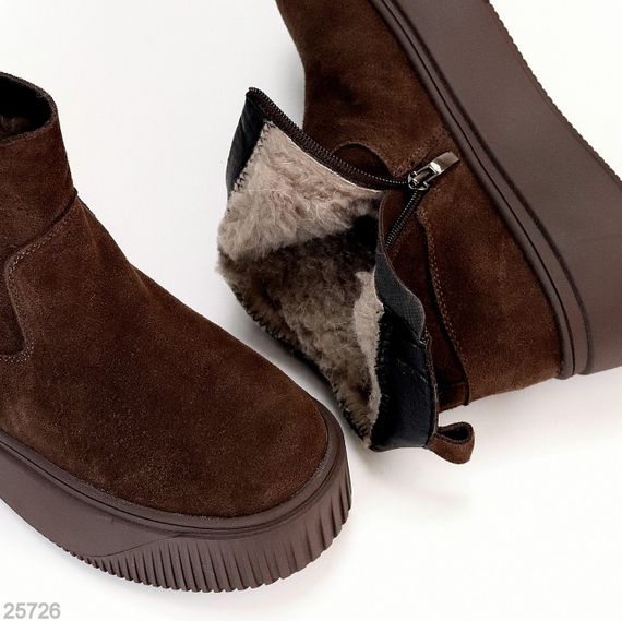 Модные шоколадные зимние ботинки натуральная замша на платформе | Зображення 9