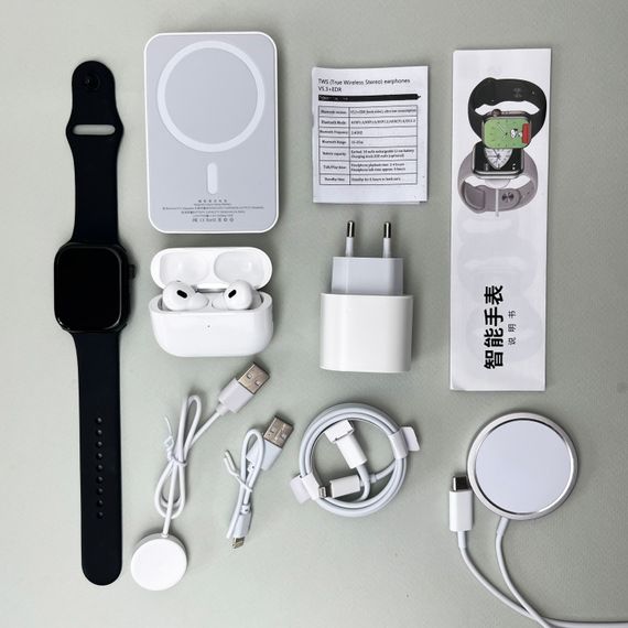 Комплект Megabox 6в1 - Watch 9 / Air Pro 2 / Battary Pack / MagSafe / 20W Type-С / Кабель 3х / Ремінець (Чорний) UA | Зображення 2