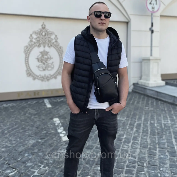 Сумка слінг чоловіча через плече 17х32х8, бананка з натуральної шкіри TIDING BAG A25F-515-1A чорна | Зображення 5