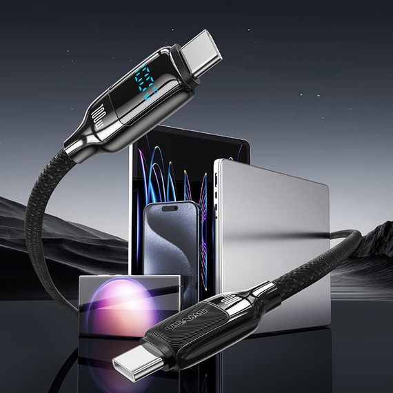 Дата кабель Usams US-SJ742 Digital Display HX Ser. Type-C to Type-C 100W (1.2m) Tarnish | Зображення 3