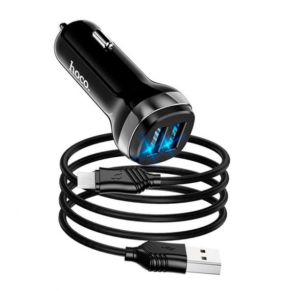 Набір АЗУ 12-24V HOCO Z40 кабель Micro, 2xUSB, 2.4A, кабель 1м, Black