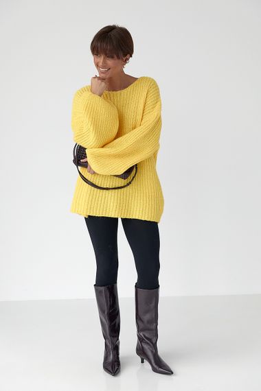 Однотонний джемпер крупної в'язки - жовтий цвет, ONE SIZE (є розміри) | Зображення 2