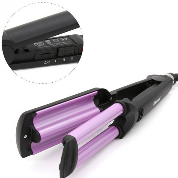 Потрійна плойка хвиля для волосся 3 хвилі Kemei 2022 щипці потрійні для великих локонів кераміка | Зображення 3