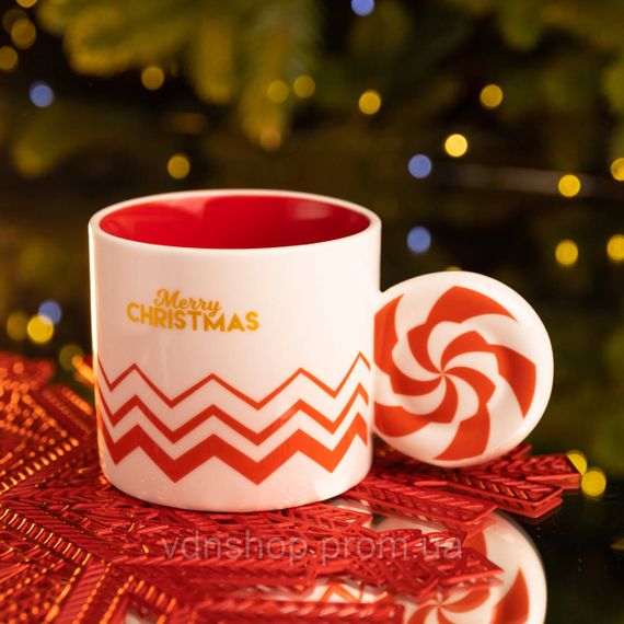 Чашка порцелянова новорічна Merry Christmas 350 (мл) Біла з червоним Yiwu FM-CS-51WR