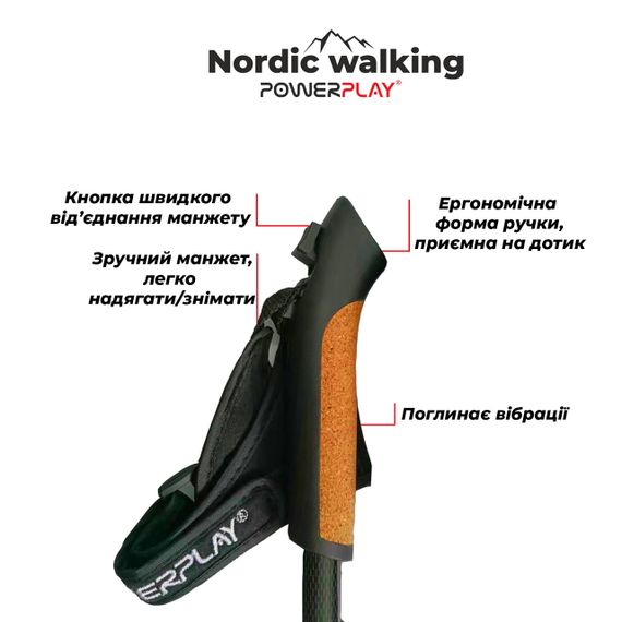 Палиці для скандинавської ходьби PowerPlay 9104 Lykke 80-135 см (пара) | Зображення 1