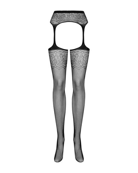 (SALE) Сетчатые чулки-стокинги с цветочным рисунком Obsessive Garter stockings S207 S/M/L, черные, имитация Sex Aura | Зображення 4