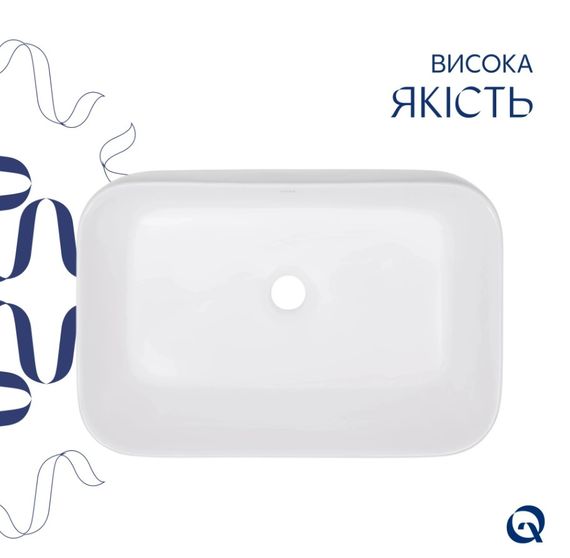 Раковина накладна Qtap Scorpio 550х390х120 мм, White, прямокутна, без донного клапана QT14112243WN | Зображення 3