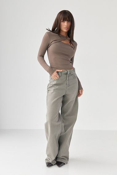 Трикотажний лонг з вирізом - кавовий цвет, XL (є розміри) | Зображення 2