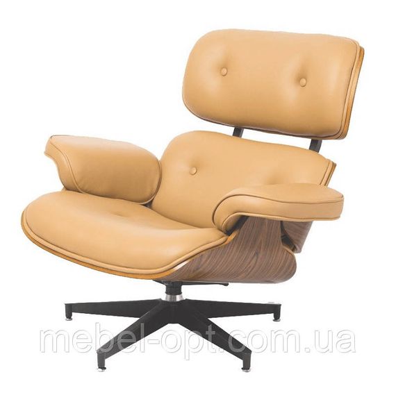 Дизайнерское кресло Eames Lounge Chair бежевый кожзам, дизайн Charles & Ray Eames