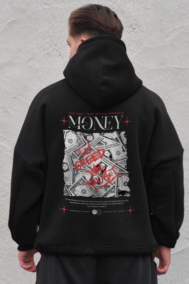 Оверсайз худі толстовка на флісі з капюшоном та принтом Without Money Grafity Black