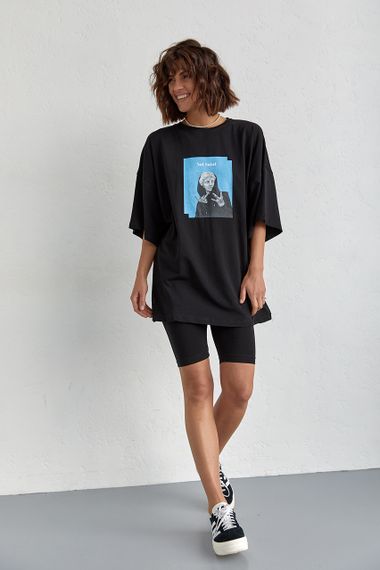Костюм с футболкой oversize и велосипедками черный цвет S | Зображення 6