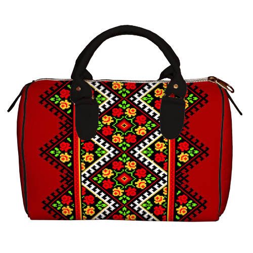 Сумка бочка Barrel Цветочный орнамент на красном фоне 28x18x17 см (SB_UKR011_BL)
