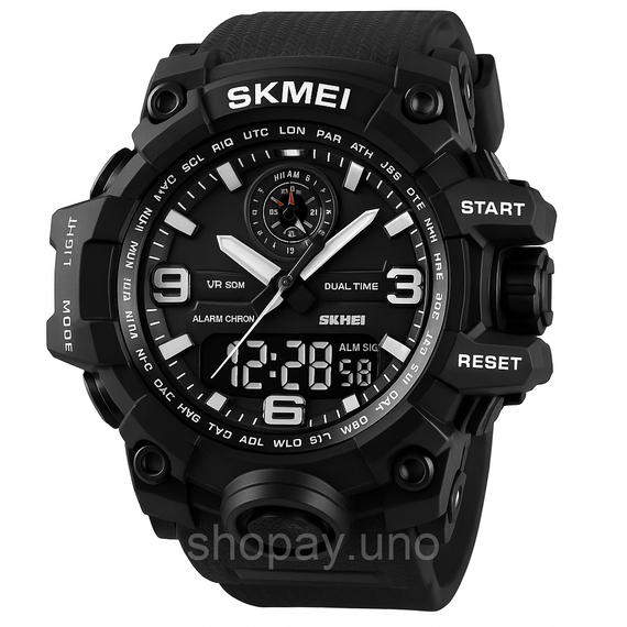 Годинник наручний чоловічий SKMEI 1586BK BLACK, водонепроникний чоловічий годинник, годинник спортивний. Колір: чорний