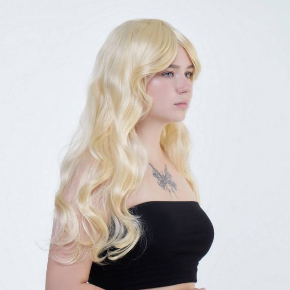 Перука довга кучерява з чубчиком Fetish Hair світлий блонд, 60 см