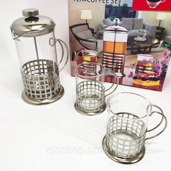 Скляний заварник UNIQUE UN-1155 0.6 л, Красиві заварники для чаю, Френч-прес для ароматного чаю RY-24