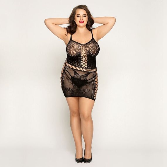 Сетчатое платье с бабочками JSY «Сексапильная Эмили» Plus Size, Black, имитация шнуровки, кружево | Зображення 1