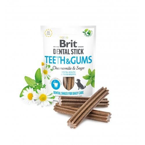 Лакомства для собак Brit Dental Stick Teeth & Gums здоровые десна и зубы, ромашка и шалфей, 7 шт, 251 г | Зображення 1