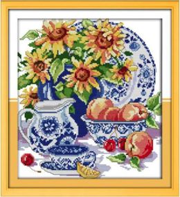 Набір для вишивання за нанесеною на канву схемою "Celadon sunflower". AIDA 14CT printed 30*33 см
