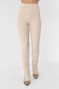 Жіночі лосини з еластичного трикотажу з розрізами колір бежевий FL_000660