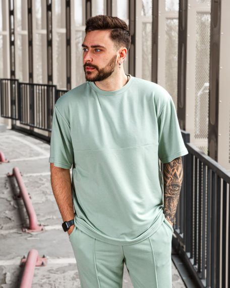 Мужской летний спортивный костюм двойка футболка + штаны BD0016 размер М, цвет бирюзовый | Зображення 2