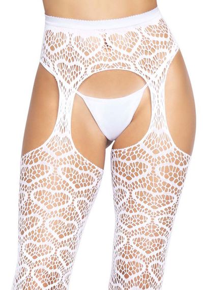 Ажурні колготки із сердечками Leg Avenue Heart White, one size, імітація панчіх | Зображення 5