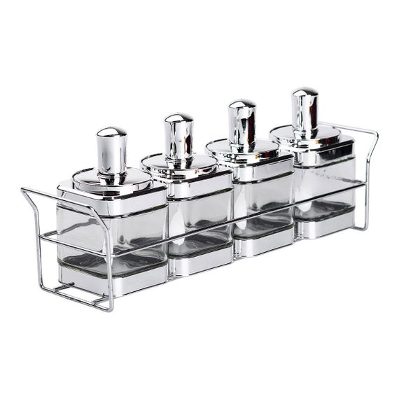 Набір банок для сипучих продуктів 4 штуки 350 мл скляні на підставці HP-1340 | Зображення 1