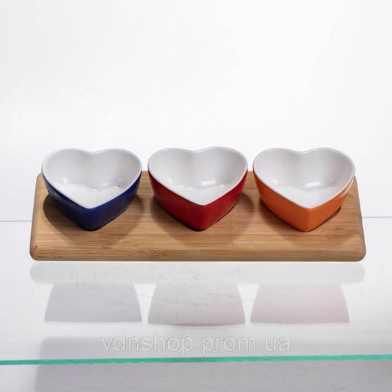 Набор менажниц фарфоровых для закусок 3 (шт) по 100 (мл) менажницы в форме сердца на бамбуковой подставке TX001