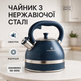 Чайник стальной со свистком на плиту Edenberg EB-8856 3л, Чайник для приготовления чая со свистком GZ-90