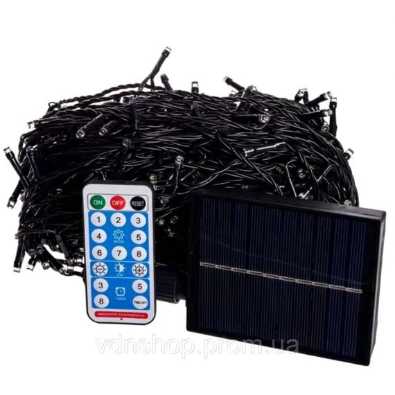 Новорічна гірлянда вулична 50 м 500 LED з сонячною батареєю чорний провід Синій SB500L50MBBL | Зображення 1
