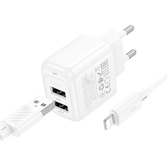 СЗУ Hoco CS51A Surplus (2USB-A) + кабель USB to Lightning White | Зображення 1