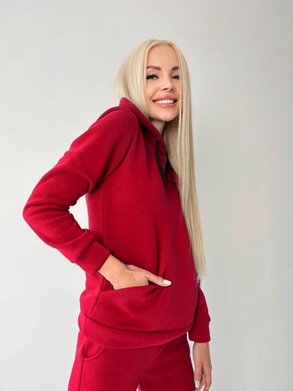 Женский теплый спортивный костюм трехнитка на флисе, GF5700 цвет красный, размер 46/48 | Зображення 1