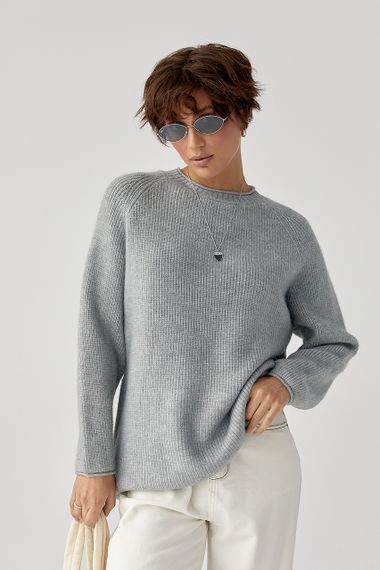 Тепла в'язана кофта з рукавами реглан - сірий цвет, ONE SIZE (є розміри) | Зображення 4