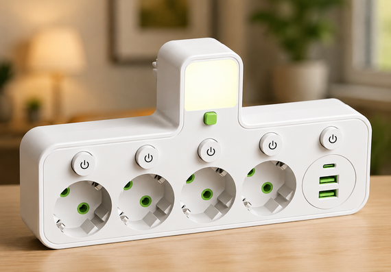 Сетевой фильтр 4 розетки + USB/адаптер на 4 розетки + USB с индивидуальными кнопками и LED-подсветкой Белый