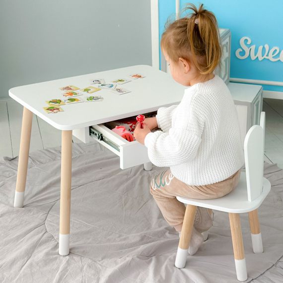 Дитячий столик і стільчик зайчик білий. Столик із шухлядою для олівців і розмальовок 73587 | Зображення 7