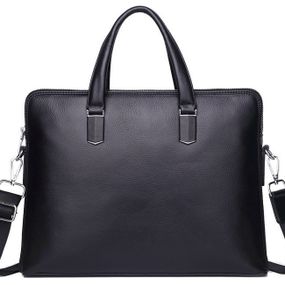 Кожаная мужская деловая сумка-портфель портфель для ноутбука черный Tiding Bag 64028