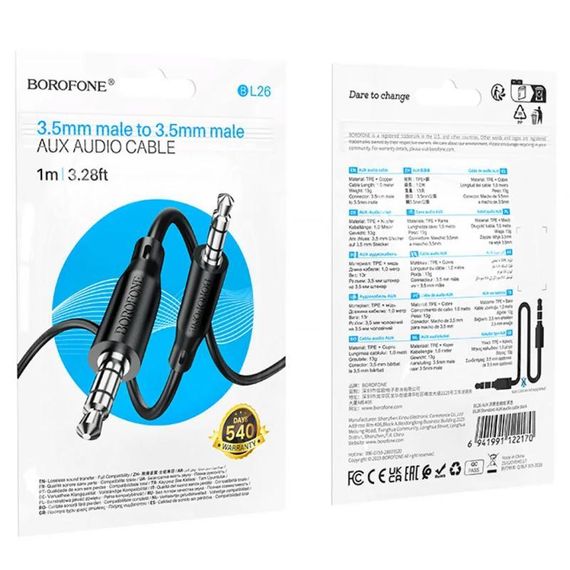 Аудіо кабель Aux Borofone BL25 Nice (1m) Black | Зображення 1