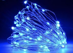 Новогодние гирлянды. Медная проволочная лампа 100LED 10м, Цвет Синий Силиконовый провод (7107)